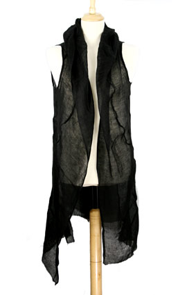 Masnada Men Coat Black linen hooded coat with long waistcoat view 3 Masnada Men Coat Black linen hooded coat with long waistcoat view 3